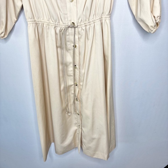 60s Melissa Lane Vintage Shirt Dress Size L Beige Drawstring Waist Puff Sleeve‎ - Picture 7 of 12